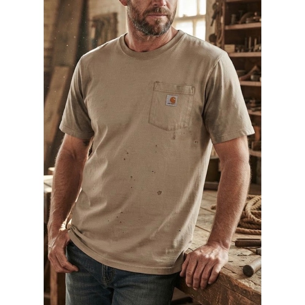 Carhartt Mens Thrashed Pocket T-Shirt Tan Grunge Distressed Stained Workwear